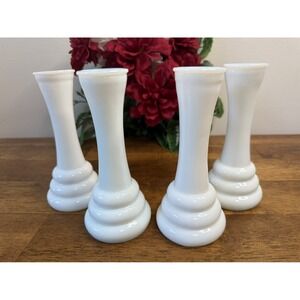 Vintage Milk Glass Vases Tiered‎ Base White Wedding Centrepieces MCM Decor Retro